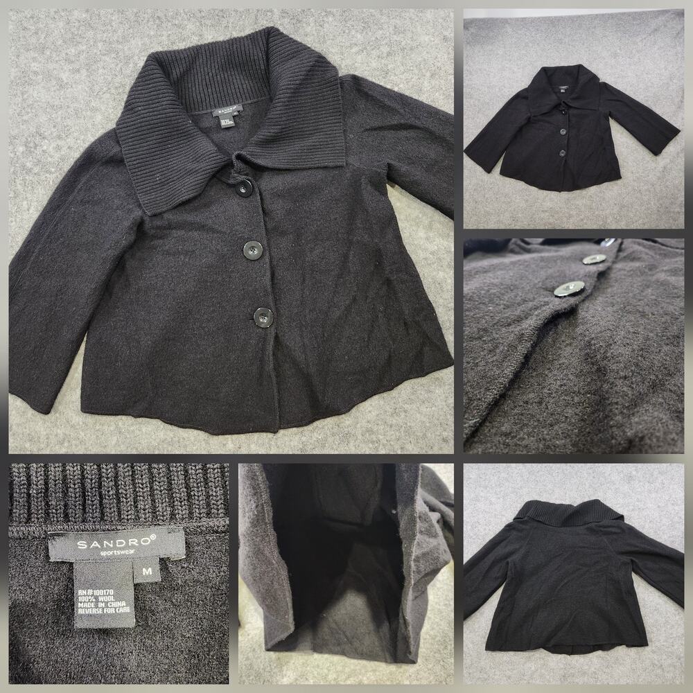 Sandro Sweater‎ Womens Medium 100% Wool Collared Button Up Cardigan Jacket